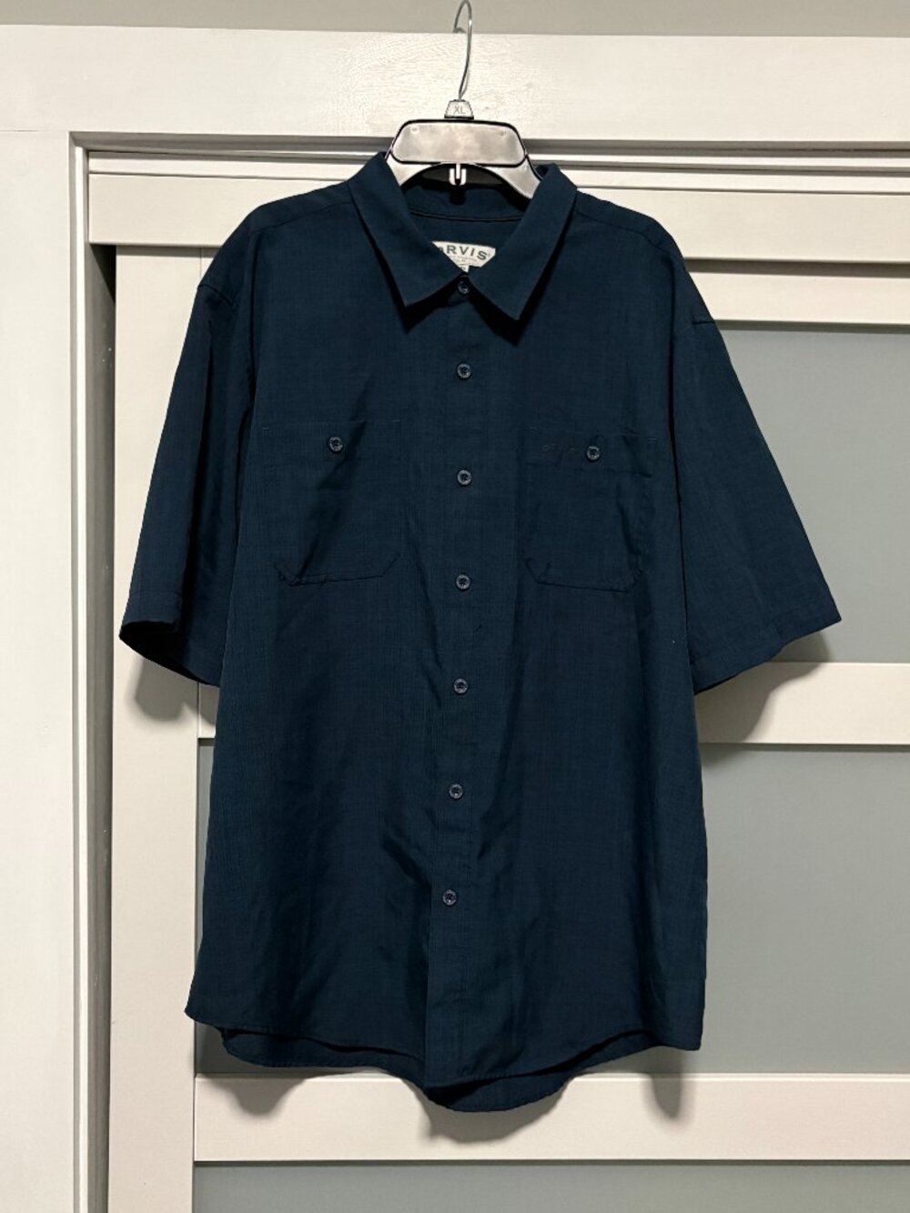 Men's Orvis Button Front Camp Shirt S/S Navy Blue sz XL Lightweight Fishing EUC